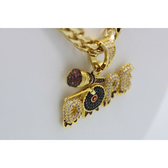 Dope with Microphone Turntable Necklace 14K GF